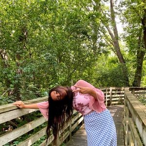 Pink long sleeve body suit with flowers